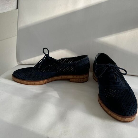 Vince Camuto Blue Suede Perforated Oxfords - Picture 1 of 5